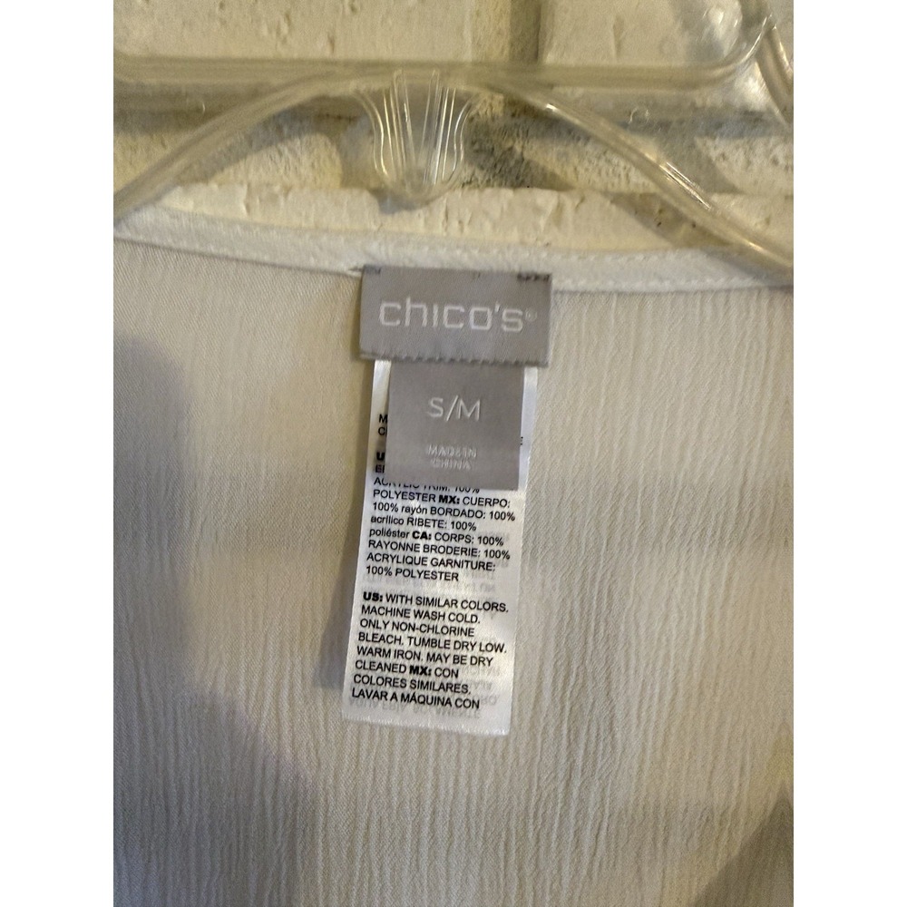 Chico's White Embroidered Poncho Top S/M - White Boho Chic Topper Coverup - Picture 4 of 6